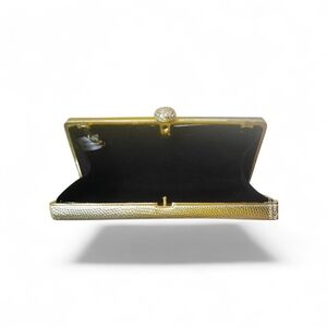 Vintage Gold Textured Metal Box Clutch Evening Bag Crystal Clasp